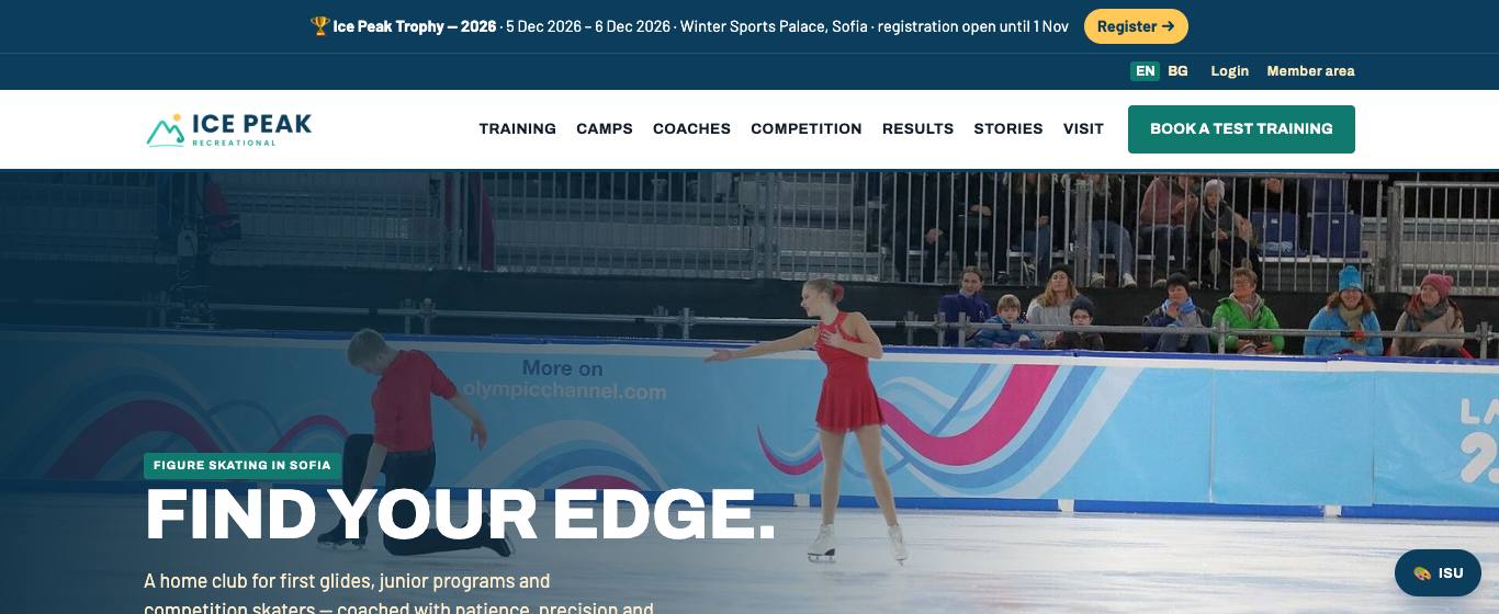Front page with the competition bar and menu